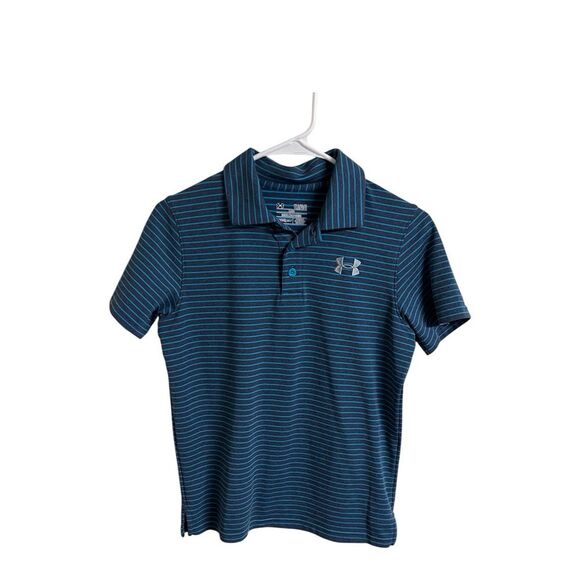 Under Armour Kids Blue Striped Polo Shirt Sz L - Picture 1 of 8